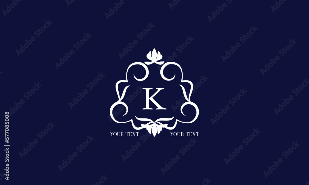 Luxury calligraphic logo with decorative frame and centered letter K. Floral monogram template for restaurant, royalty, boutique, cafe, hotel, heraldry, jewelry, fashion. Luxury calligraphic logo with decorative frame and centered letter K. Floral monogram template for restaurant, royalty, boutique, cafe, hotel, heraldry, jewelry, fashion.