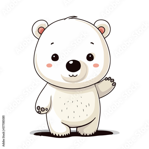 Young white polar bear. Baby polar bear. The little animal cutely looks with big eyes. Cute vector illustration for a child.