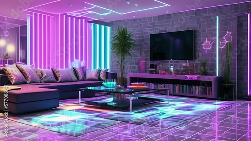 Interior design of the 90 s  living room design with Polaroid effect  generative ai 