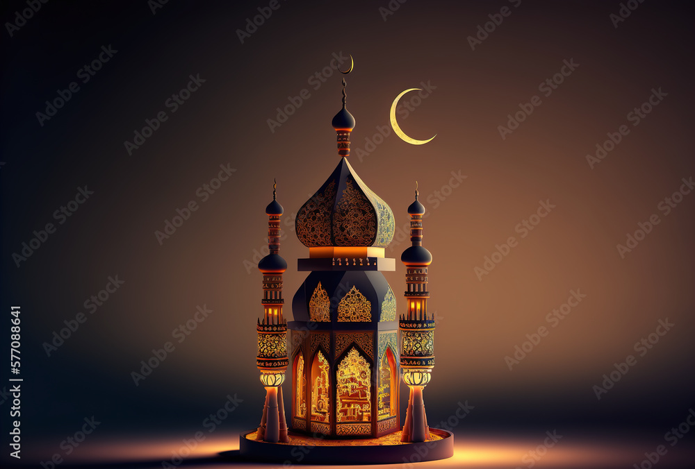 Islamic greeting Eid Mubarak cards for Muslim Holidays.Eid-Ul-Adha festival celebration.Arabic Ramadan Lantern and Eid al Fitr Generative AI 