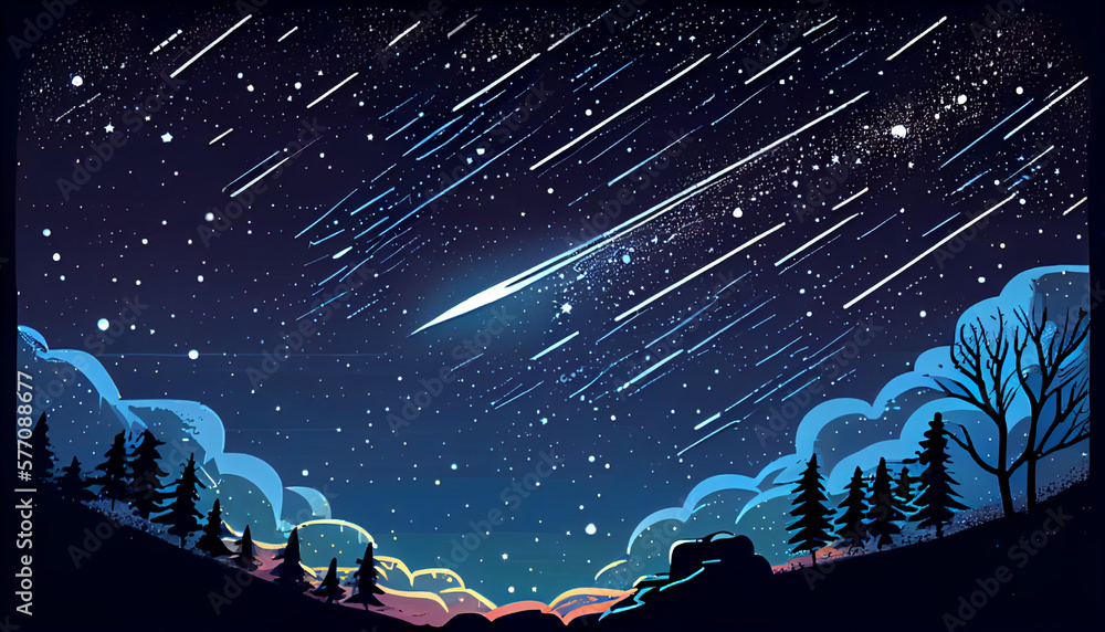 Cartoon illustration of a starry night sky, generative Ai Stock