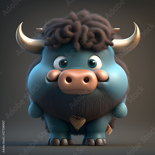 Adorable Cartoon Buffalo in Pixar Style 3D Render
