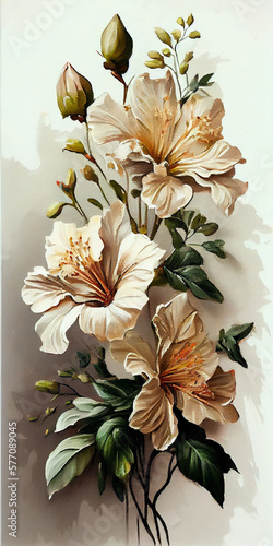 Oil painting art poster, generative Ai of flowers white background	