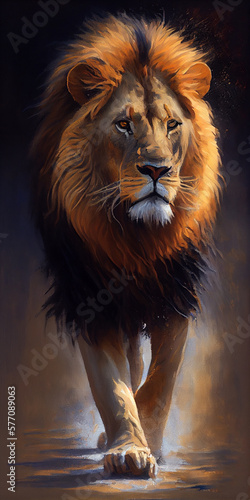 Oil painting art poster, generative Ai of lion © peakfinder