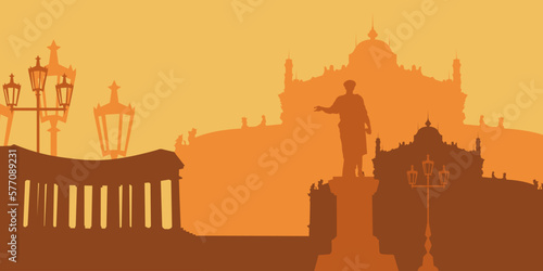 Odessa silhouette. Odesa background, Ukrainian city by the sea. The main sights of Odessa. Skyline and landmarks silhouette, vector illustration. Odesa in popular silhouettes.