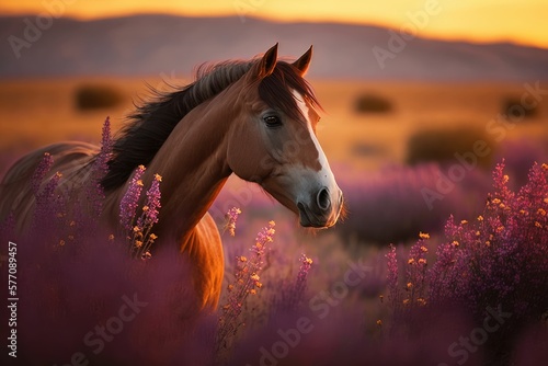 horse at sunset generative ai