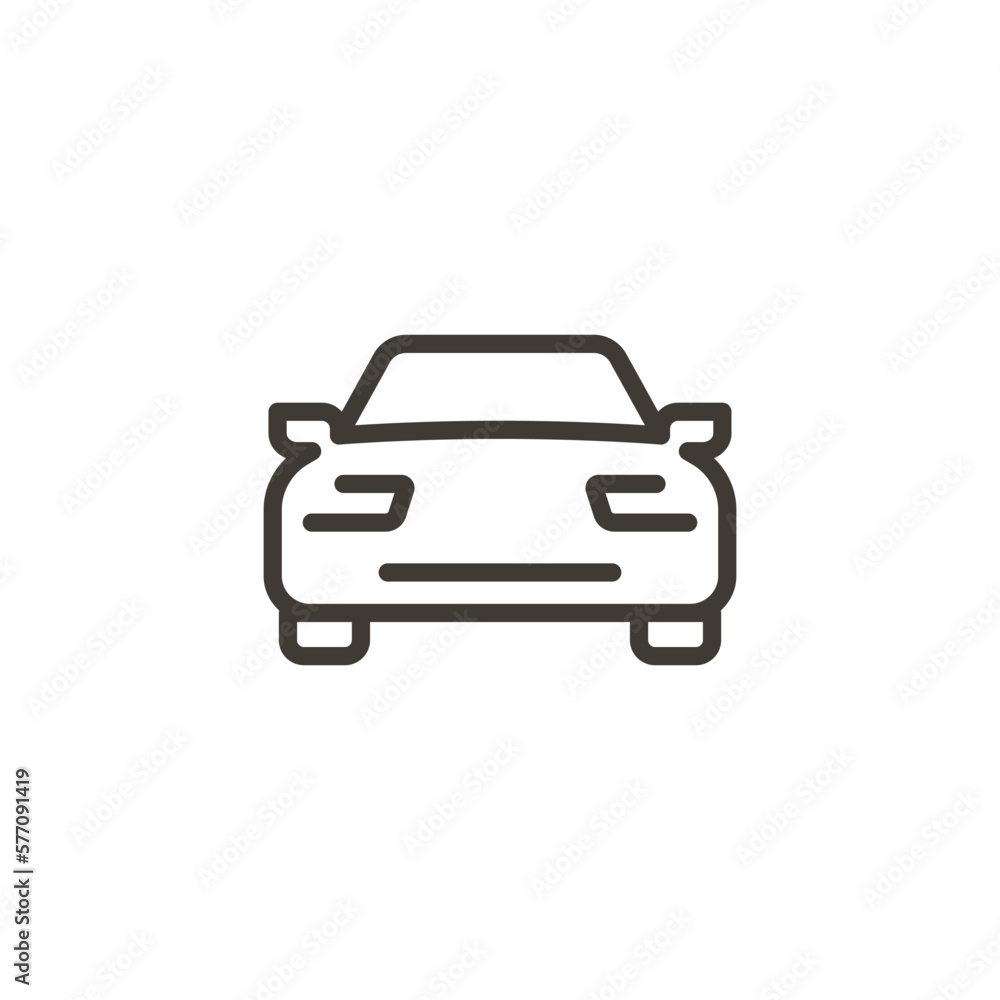 Front view of a car. Vector thin line icon. Outline minimal illustration of a automobile transportation vehicle