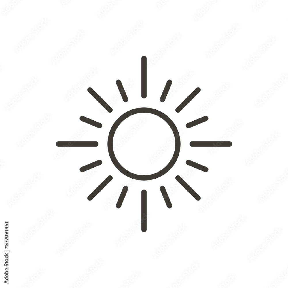Vector thin line icon illustration of the sun. Bright sunshine sunlight minimal stylized drawing