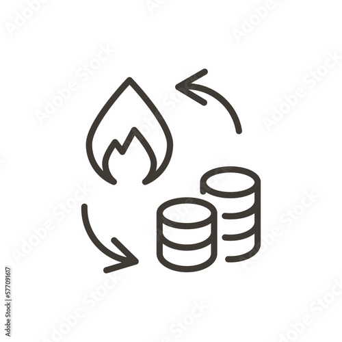 house payment for gas. Vector thin line icon illustration with water drop, arrows and coins. gas bill