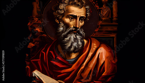 Saint James Apostle of Christ Colored Illustration. Generative Ai. James the Great. Holy Elder James. photo