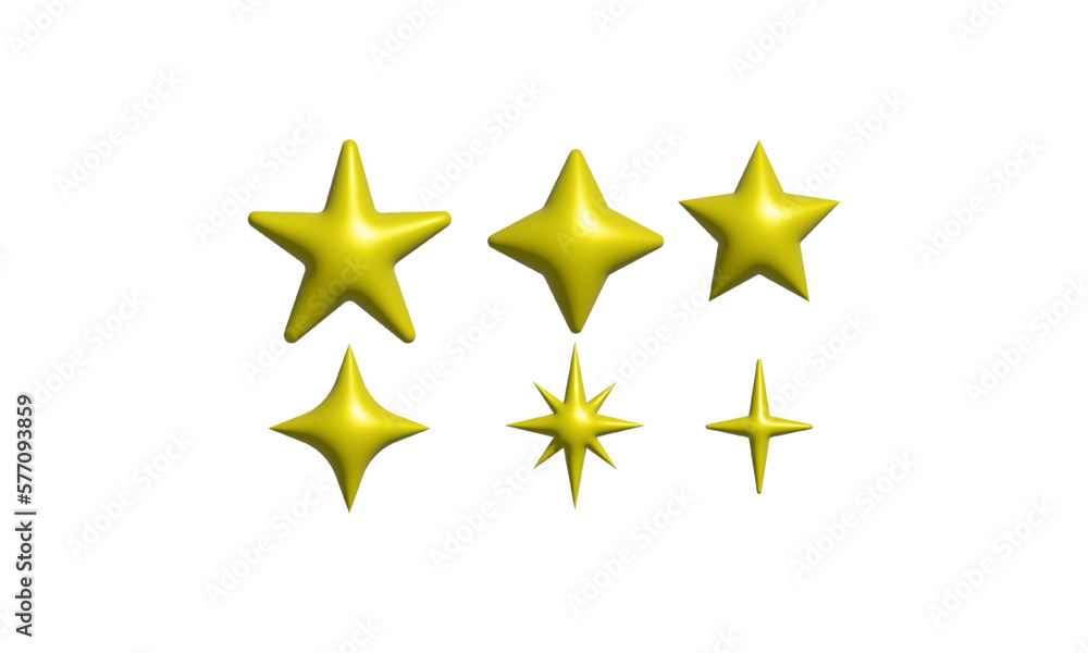 Set of Star icon in cartoon 3d style isolated on white background Set of Star icon in cartoon 3d style isolated on white background