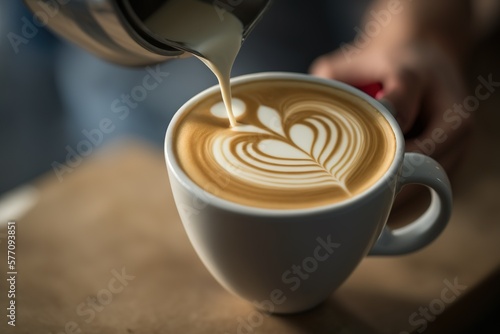 Heart-Shaped Latte Art on White Coffee Cup. Generative AI.