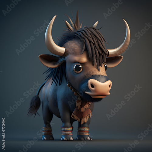 Cute Cartoon Wildebeest character 3D