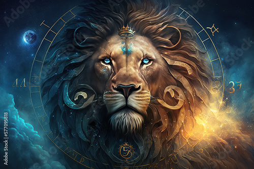 Leo zodiac sign against nebula background. Generative AI