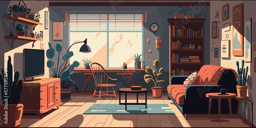 Home Lifestyle Interior Background Design Simple Flat Living House Illustration
