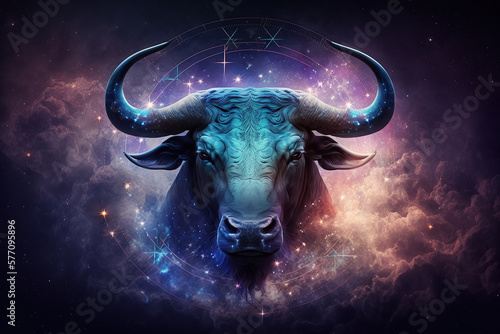 Taurus zodiac sign against nebula background. Generative AI