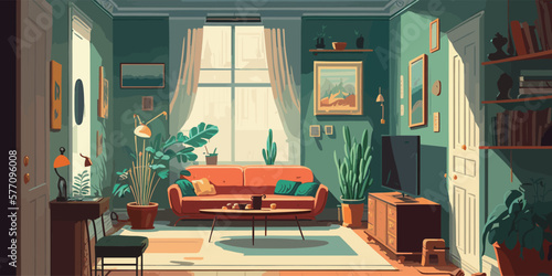 Home Lifestyle Interior Background Design Simple Flat Living House Illustration