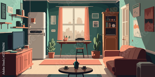 Home Lifestyle Interior Background Design Simple Flat Living House Illustration