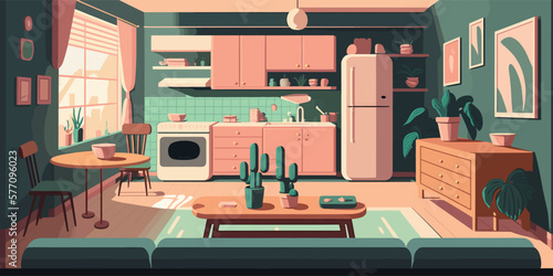 Home Lifestyle Interior Background Design Simple Flat Living House Illustration