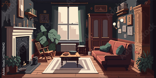 Home Lifestyle Interior Background Design Simple Flat Living House Illustration