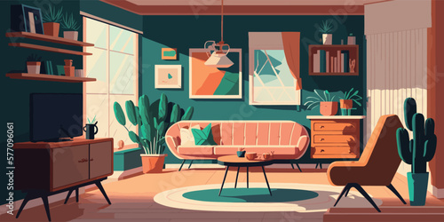 Home Lifestyle Interior Background Design Simple Flat Living House Illustration