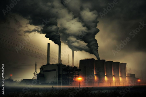 Choking Our Planet with smoke. A Power Plant Polluting the Air creating environmental disaster. Ai generated