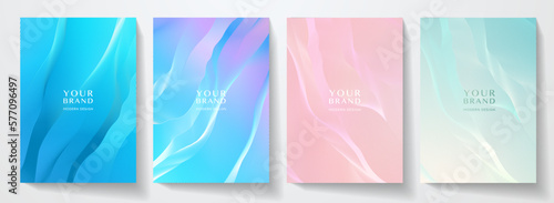 Contemporary technology cover design set. Luxury background with multi colored line pattern (guilloche curves). Premium pastel vector tech backdrop for business template, digital formal certificate