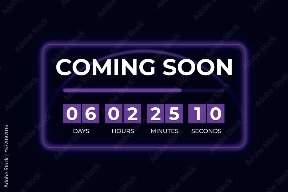 Coming soon text with countdown clock motion effect