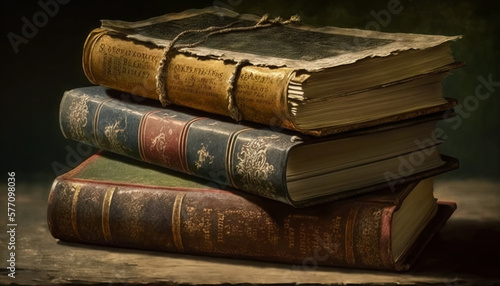 old books lie on the table, generative ai