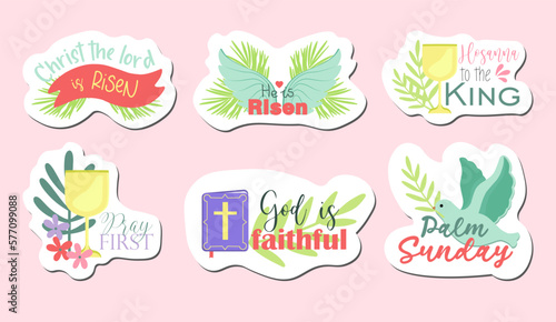 set of religious stickers.Christianity. Palm sunday.Christian stickers vector illustration.