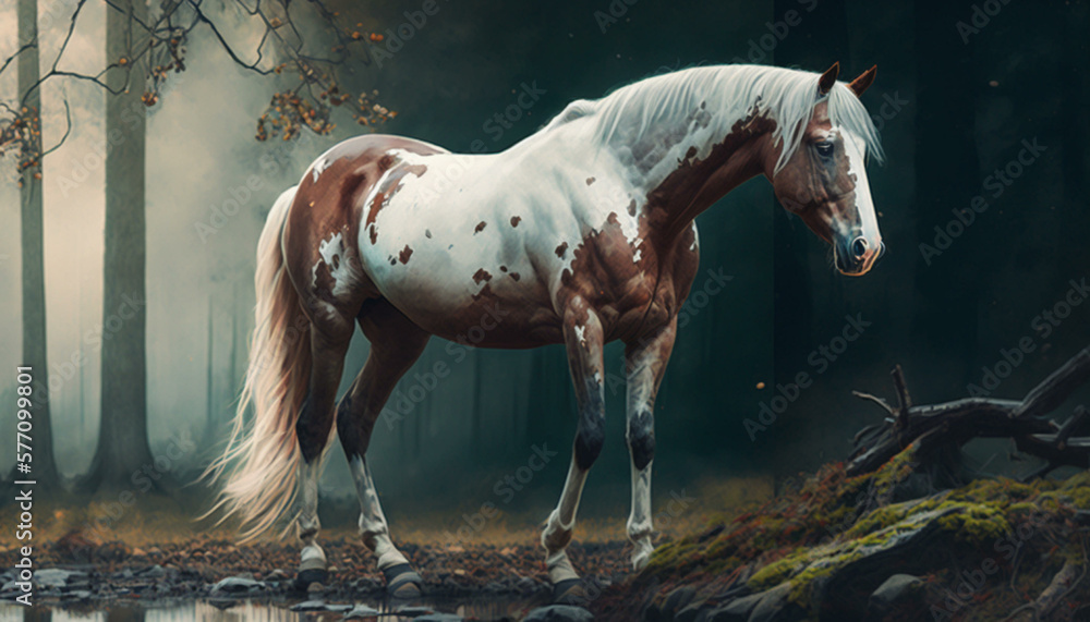 Obraz premium Beyond Reality: AI-Generated Oil Paintings Featuring Majestic Horses