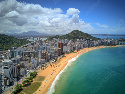 Praia da Costa - Vila Velha - Espírito Santo - Brasil. Visão aérea em um dia ensolarado. Terceira Ponte e Vitória. photo