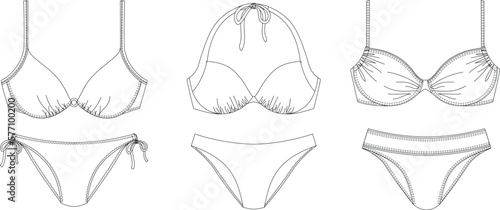  "Woman swimwear, technical drawing, template, sketch, flat, mock up. Recycled PA, Recycled PES, Lycra fabric swimwear front view, white color" 
