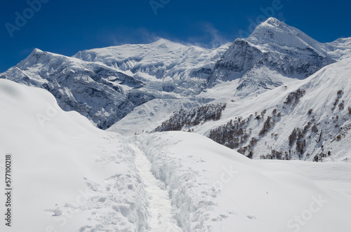 View of the Annapurna massif from Manang. Annapurna Circuit trekking trail. © Wrapstudio