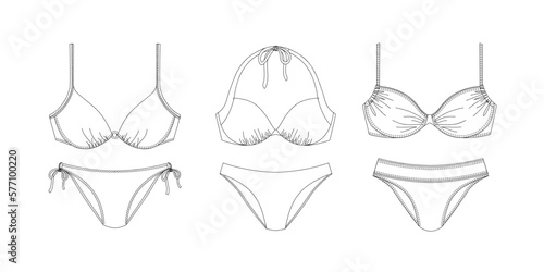  "Woman swimwear, technical drawing, template, sketch, flat, mock up. Recycled PA, Recycled PES, Lycra fabric swimwear front view, white color" 