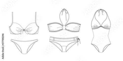  "Woman swimwear, technical drawing, template, sketch, flat, mock up. Recycled PA, Recycled PES, Lycra fabric swimwear front view, white color" 