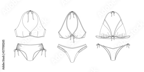  "Woman swimwear, technical drawing, template, sketch, flat, mock up. Recycled PA, Recycled PES, Lycra fabric swimwear front view, white color" 