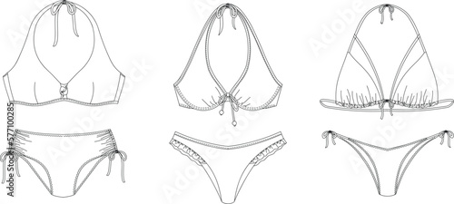  "Woman swimwear, technical drawing, template, sketch, flat, mock up. Recycled PA, Recycled PES, Lycra fabric swimwear front view, white color" 