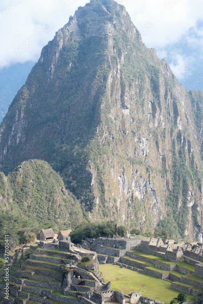 View of the Lost Incan City of Machu Picchu mountain in Cusco, Peru. Machu Picchu is a Peruvian Historical Sanctuary.