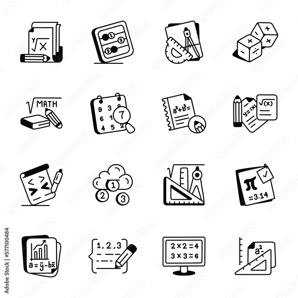 Pack of 16 Maths Sketchy Style Icons 

