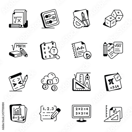 Pack of 16 Maths Sketchy Style Icons 

