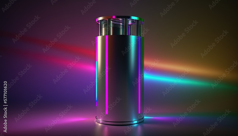a metal tube with a colorful light coming out of the top of it on a black background with a rainbow light coming out of it. generative ai a metal tube with a colorful light coming out of the top of it on a black background with a rainbow light coming out of it. generative ai