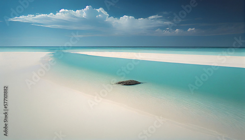 An image of a clean and deserted beach with crystal clear water and white sand generative AI
