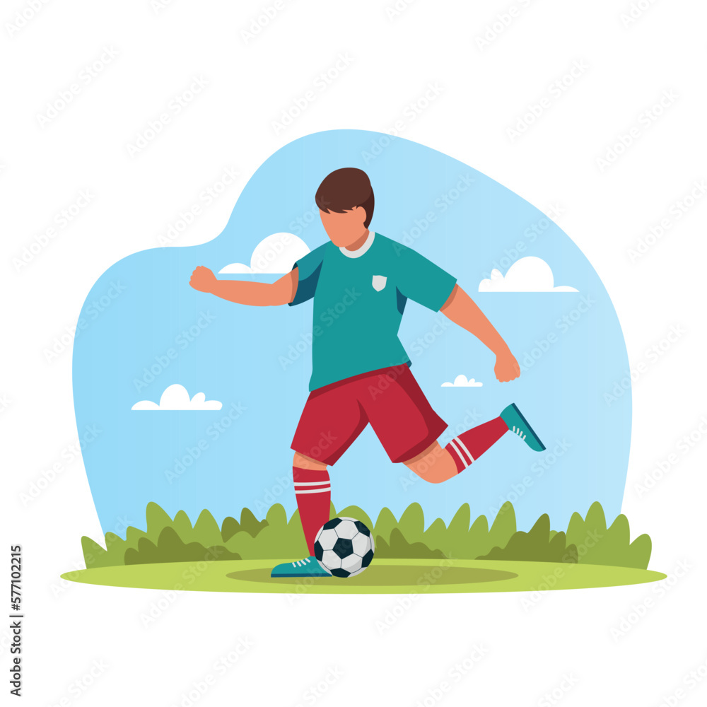 Football soccer player isolated on white background. Man soccer player in cartoon style. Soccer concept. Vector stock