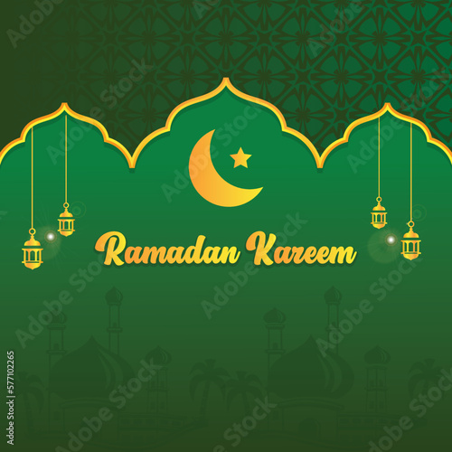 Colorful ramadan kareem greeting card with ornament, lantern, stars, moon, mosque element vector