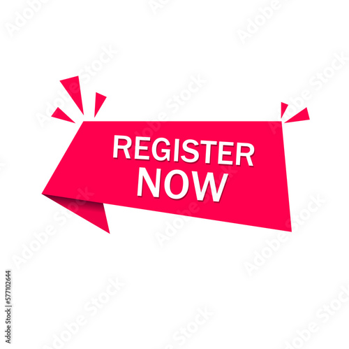 Register now banner vector design. Modern icon registration sign. Web elements.