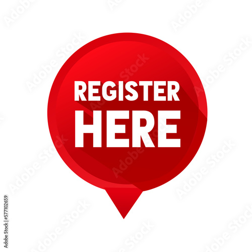 Register here banner template. speech bubble icon. Flat style vector illustration.
