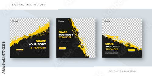 Modern fitness & gym brochure collection social media body stronger