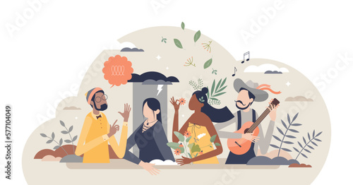 Subculture and identity expression with clothing style tiny person concept, transparent background. Community with alternative lifestyle and different appearance illustration.