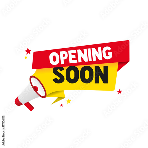Opening soon banner vector. Store badge icon. Business concept design.